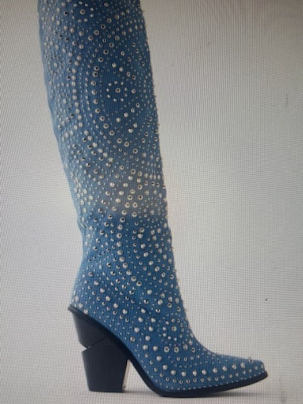 Azalea Wang Texas Studded Denim Pull On Cushioned Wedge Cut Heel Cowboy Boot NEW - Picture 11 of 16